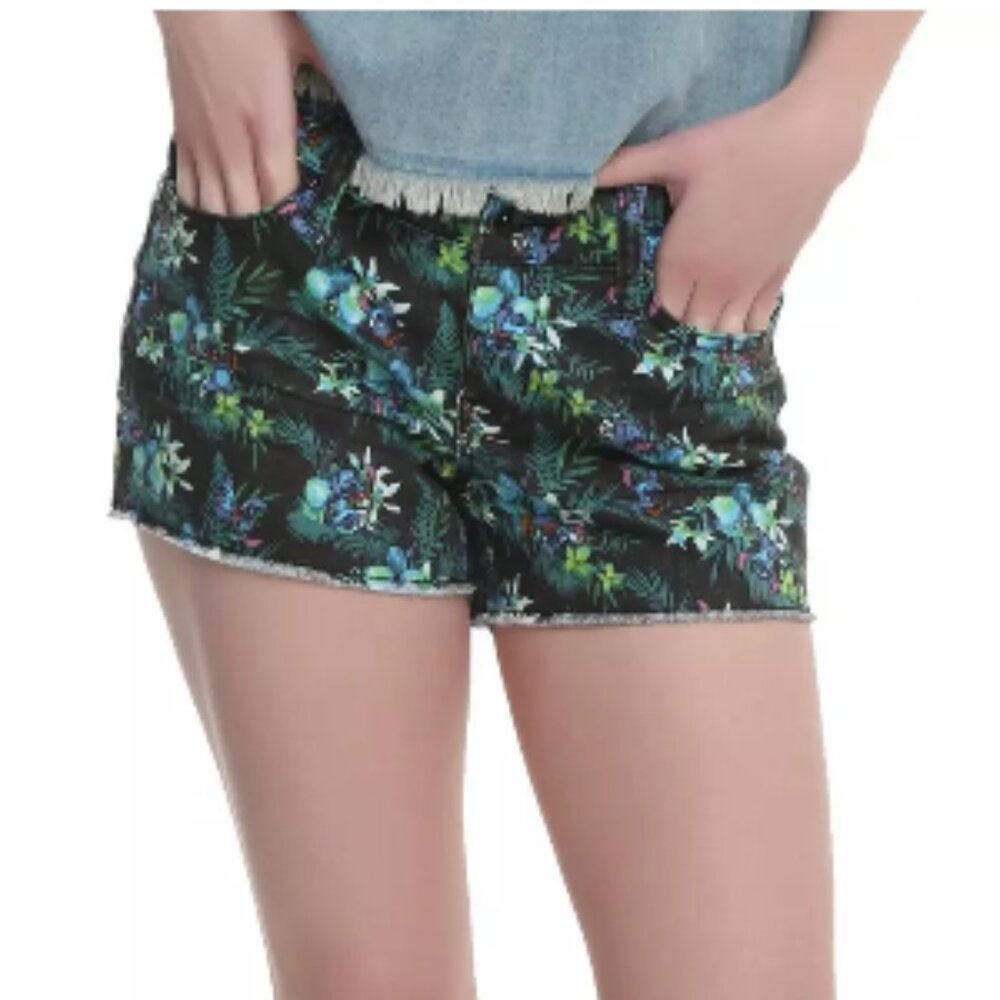 Disney Lilo & Stitch Tropical Print Raw Hem Shorts, Black Print, Size 3
